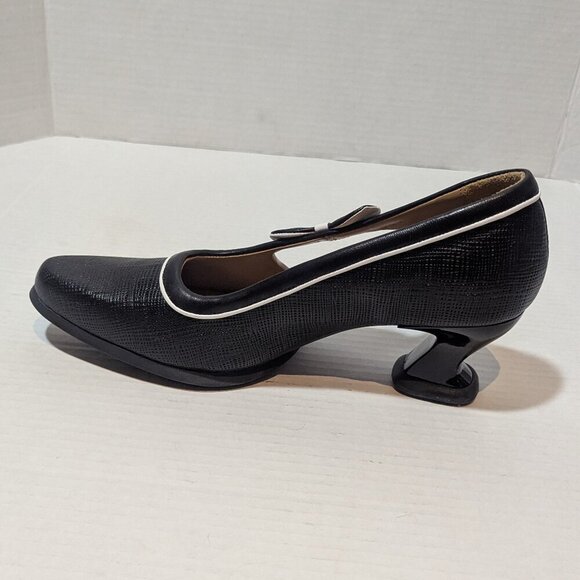 John Fluevog Sole Talk Black white Anodea Heels Side Bow 10 New And Unworn - Picture 6 of 10